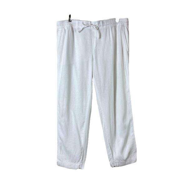 Old Navy White Linen Blend Ankle Pants Drawstring Waist Women’s Size Large - Picture 1 of 10